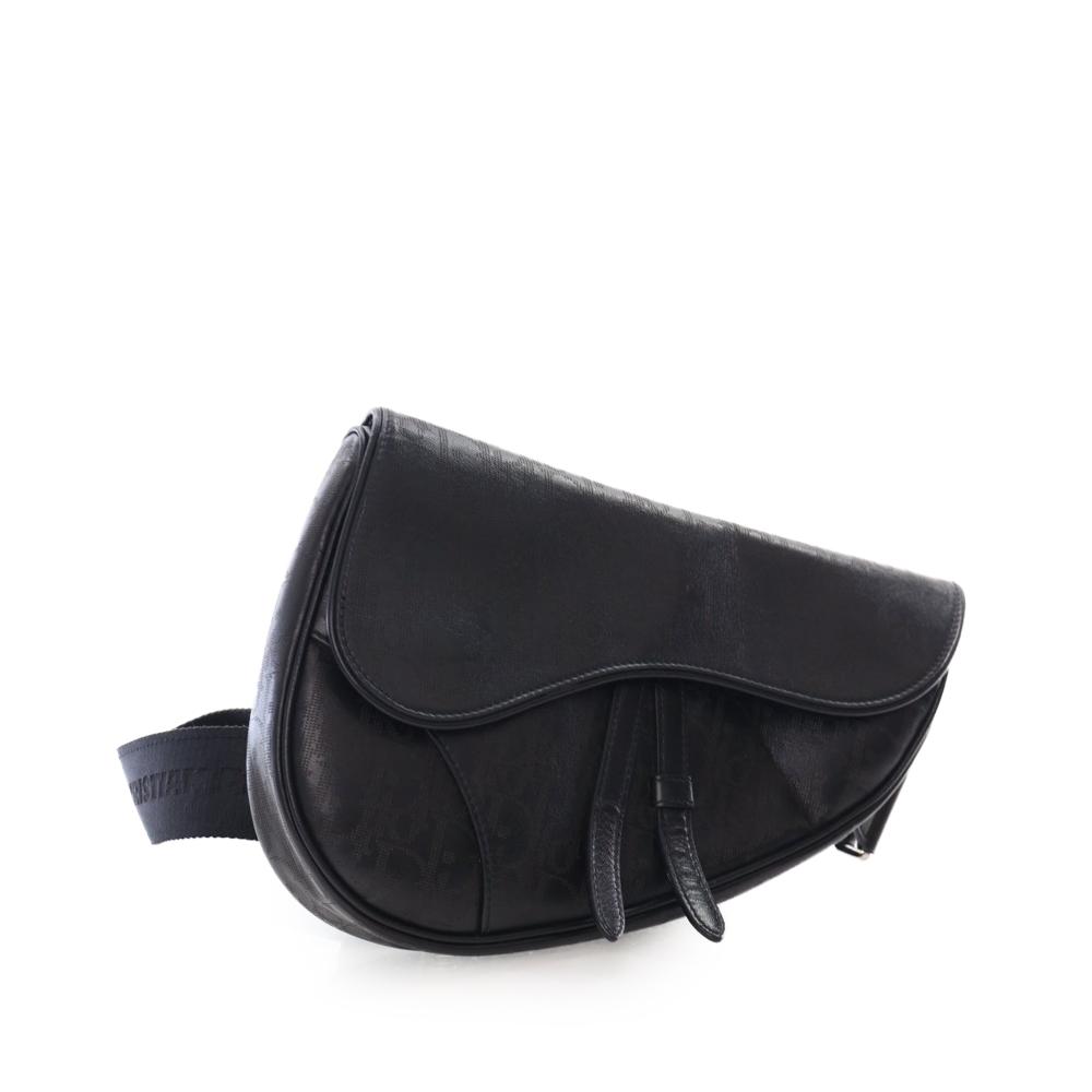 Christian Dior AB Dior Black Calf Leather Oblique Perforated skin Galaxy Saddle Bag Italy