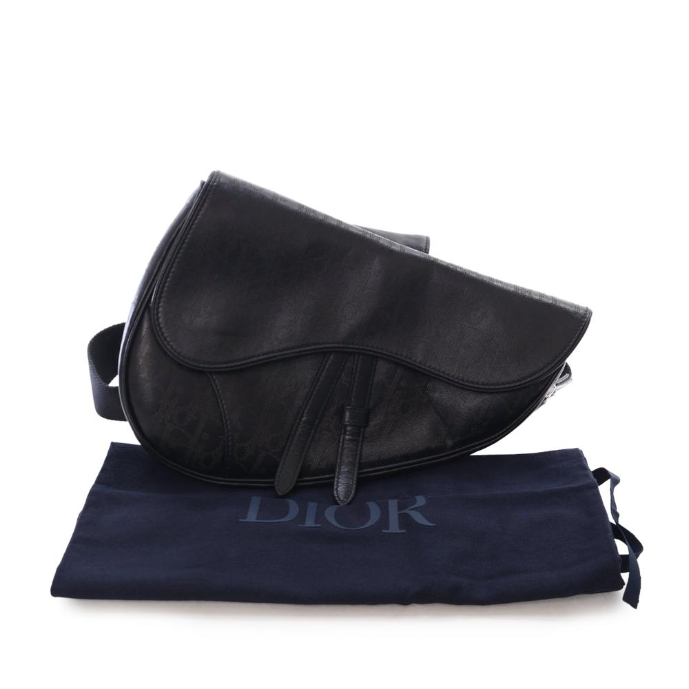 Christian Dior AB Dior Black Calf Leather Oblique Perforated skin Galaxy Saddle Bag Italy