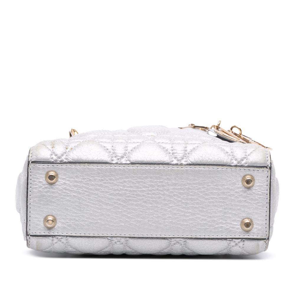 Christian Dior B Dior Silver Calf Leather Mini Metallic Grained skin Cannage Lady Dior Italy