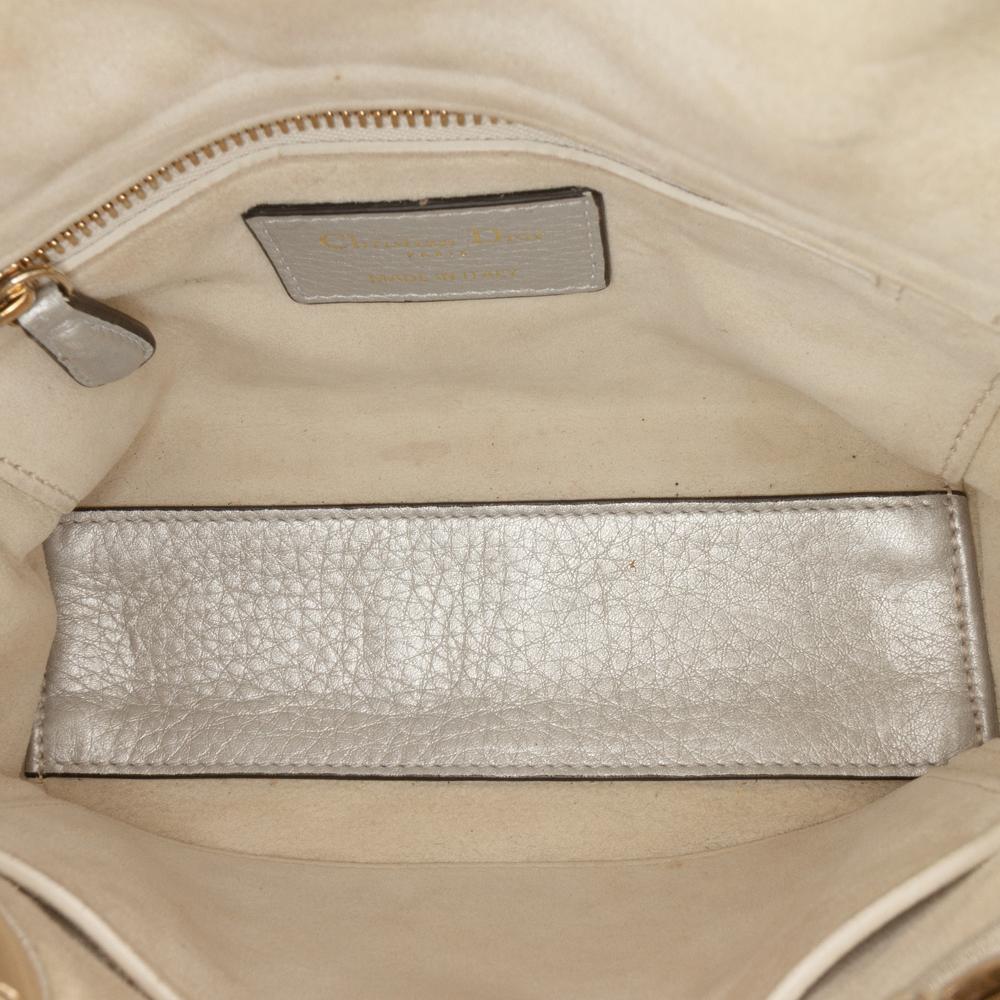 Christian Dior B Dior Silver Calf Leather Mini Metallic Grained skin Cannage Lady Dior Italy
