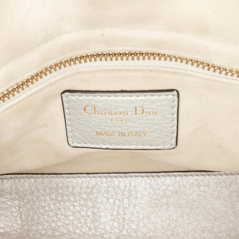 Christian Dior B Dior Silver Calf Leather Mini Metallic Grained skin Cannage Lady Dior Italy