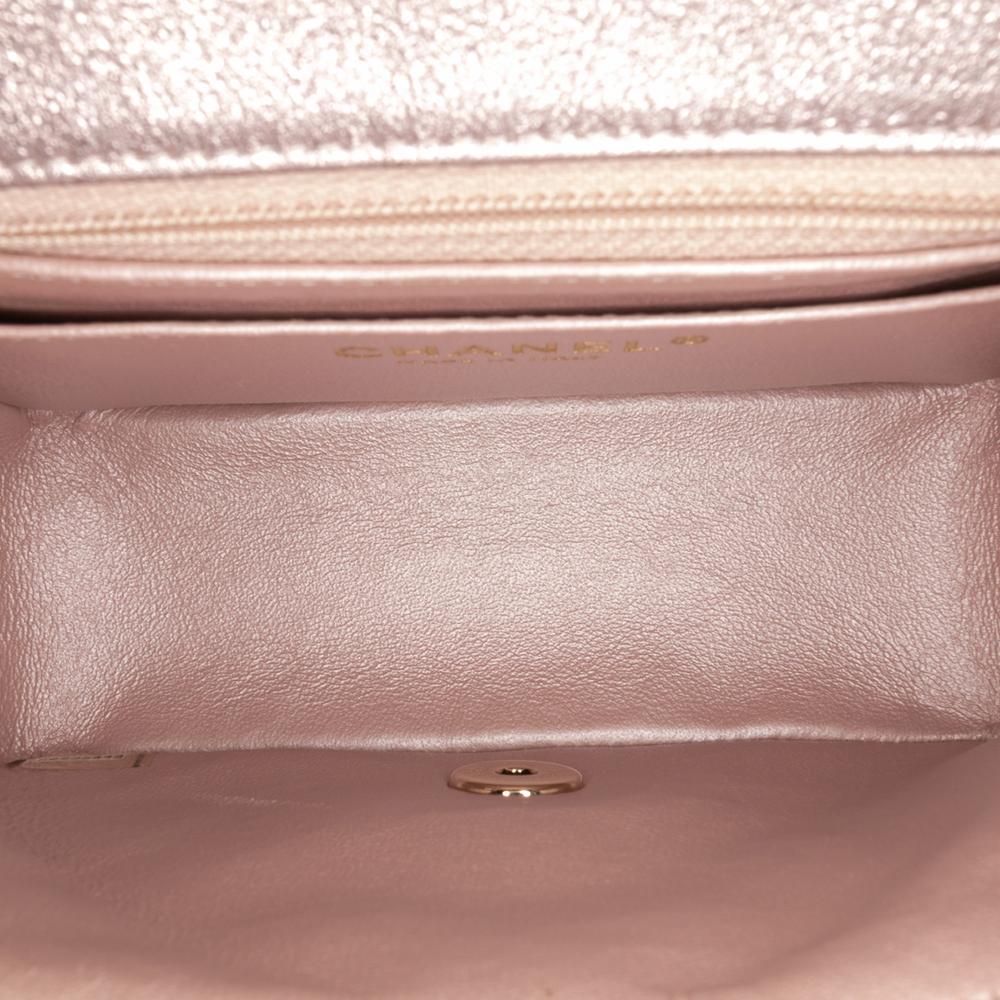 Chanel AB Chanel Pink Rose Gold Calf Leather Mini Square Classic Iridescent skin Single Flap Italy