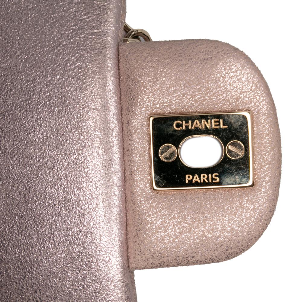Chanel AB Chanel Pink Rose Gold Calf Leather Mini Square Classic Iridescent skin Single Flap Italy