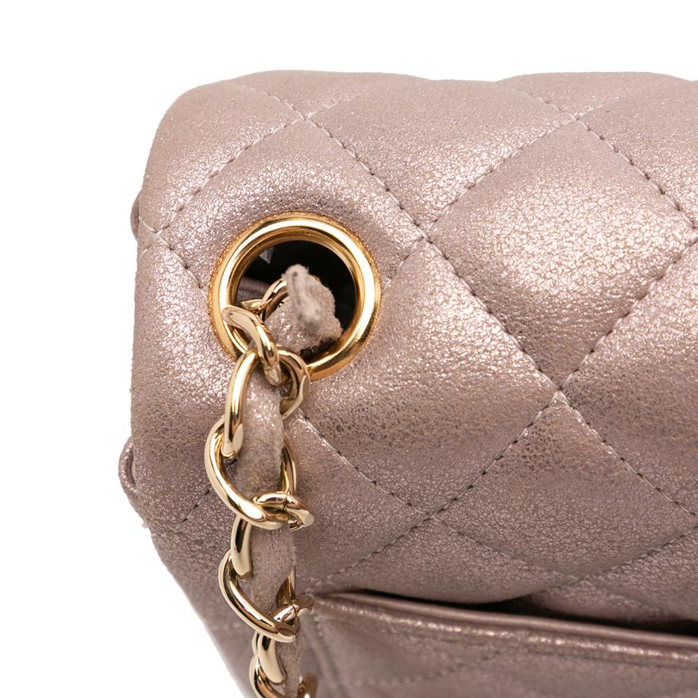 Chanel AB Chanel Pink Rose Gold Calf Leather Mini Square Classic Iridescent skin Single Flap Italy