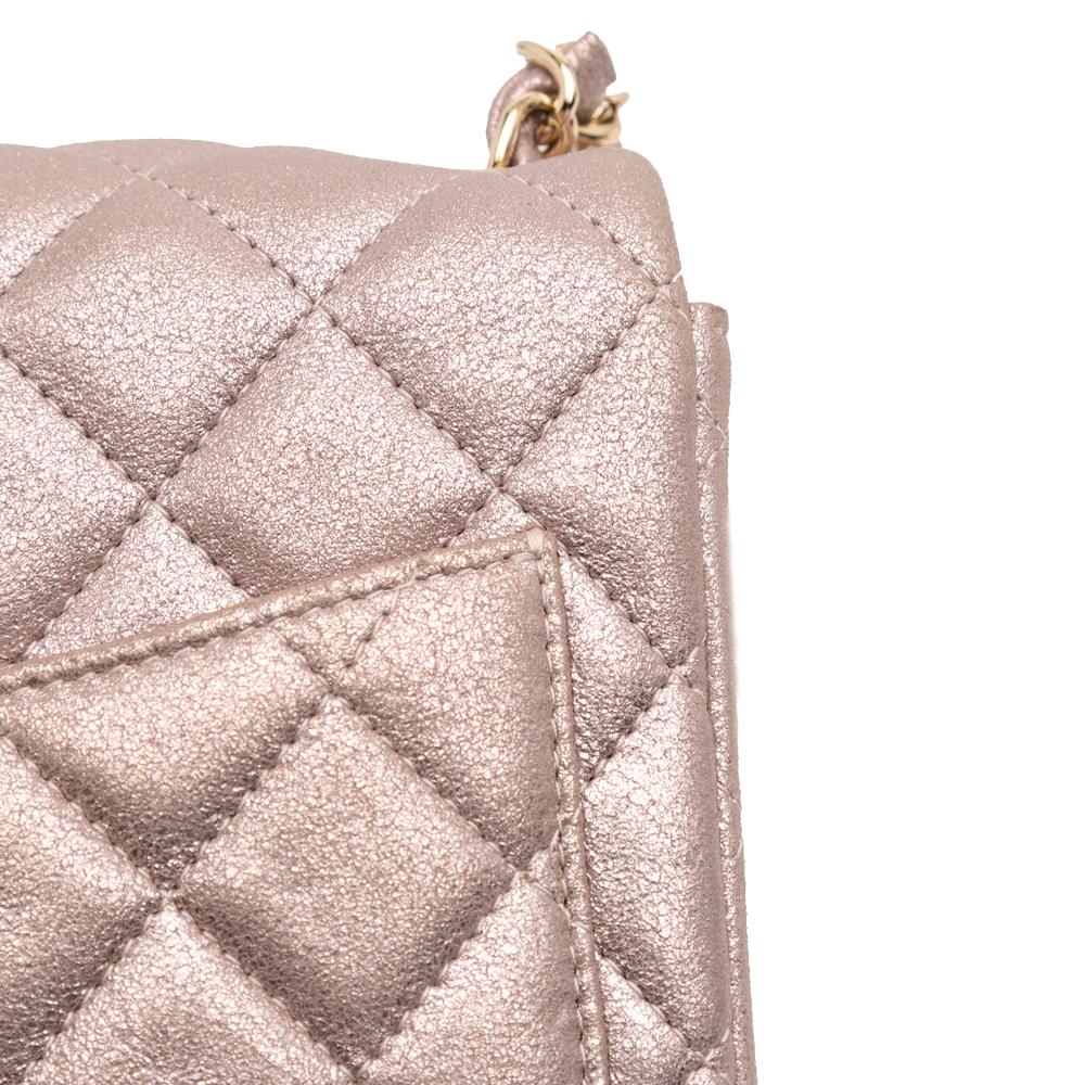 Chanel AB Chanel Pink Rose Gold Calf Leather Mini Square Classic Iridescent skin Single Flap Italy