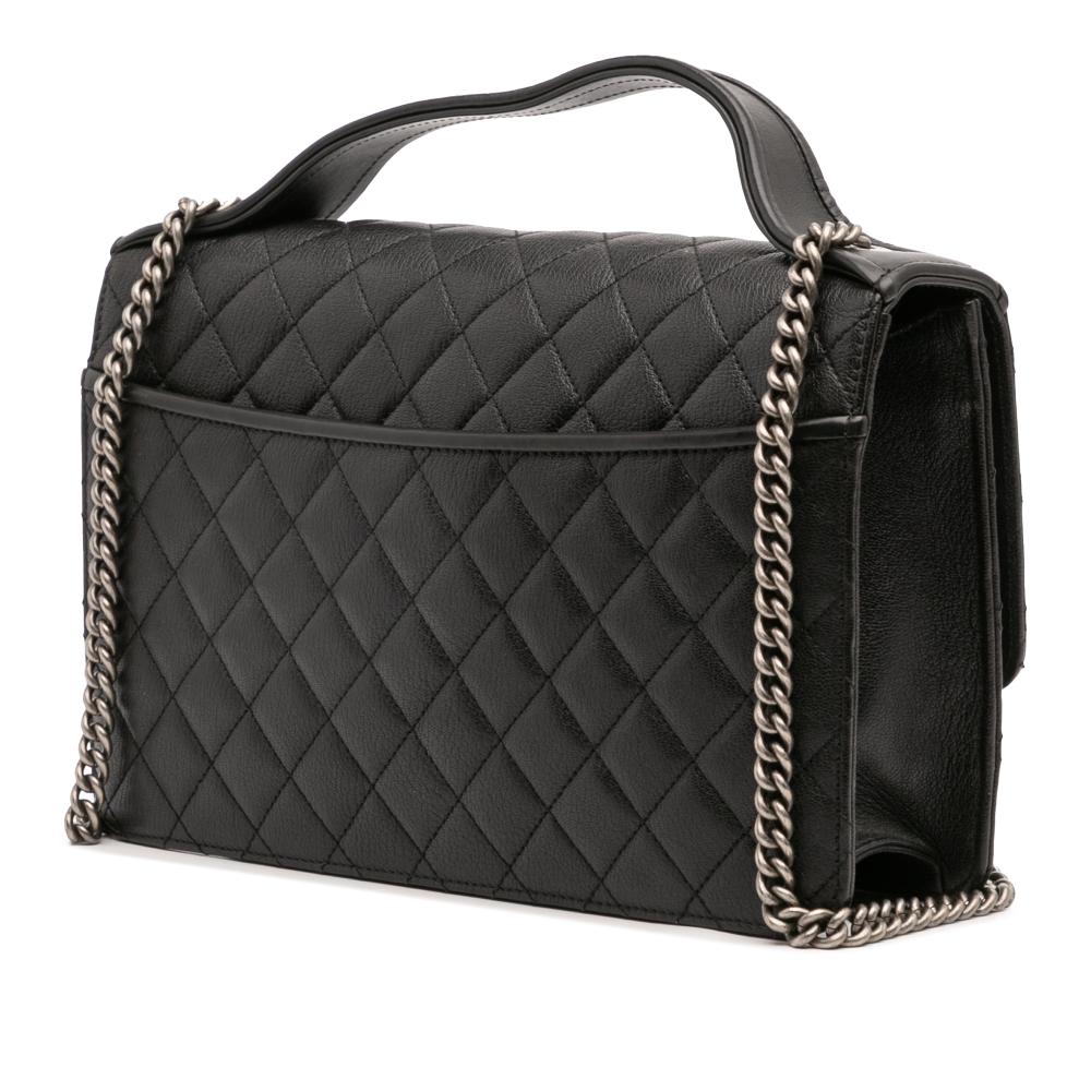 Chanel AB Chanel Black Goatskin Leather Medium Quilted CC University Flap Italy