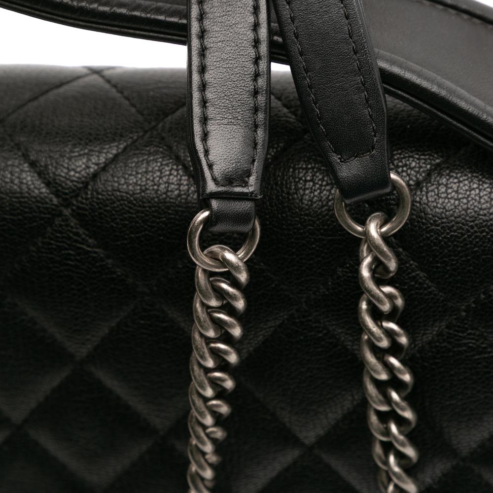 Chanel AB Chanel Black Goatskin Leather Medium Quilted CC University Flap Italy