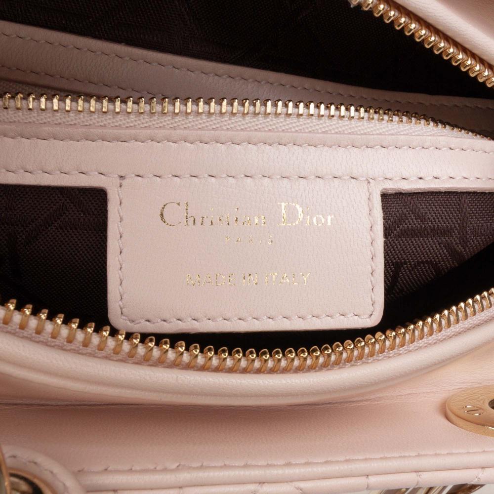Christian Dior B Dior Pink Light Pink Lambskin Leather Leather Large Lambskin Cannage Lady Dior Italy