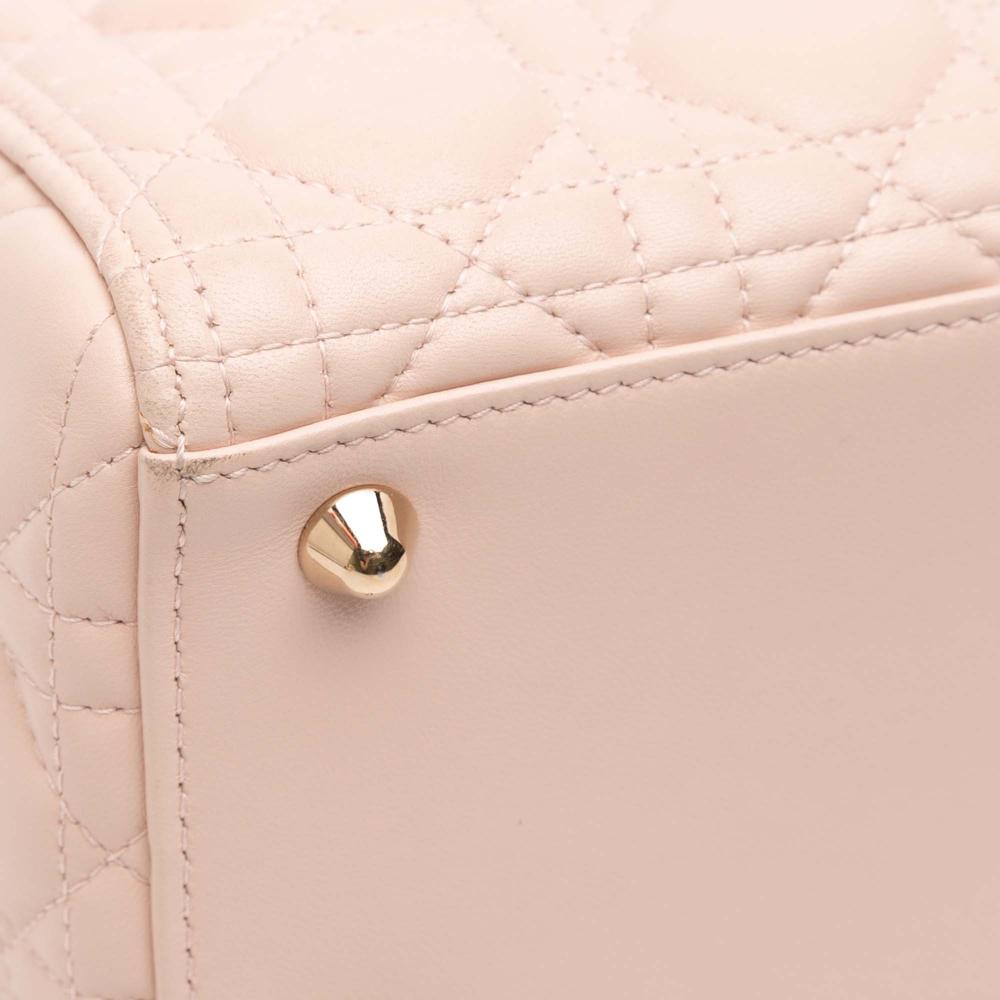 Christian Dior B Dior Pink Light Pink Lambskin Leather Leather Large Lambskin Cannage Lady Dior Italy