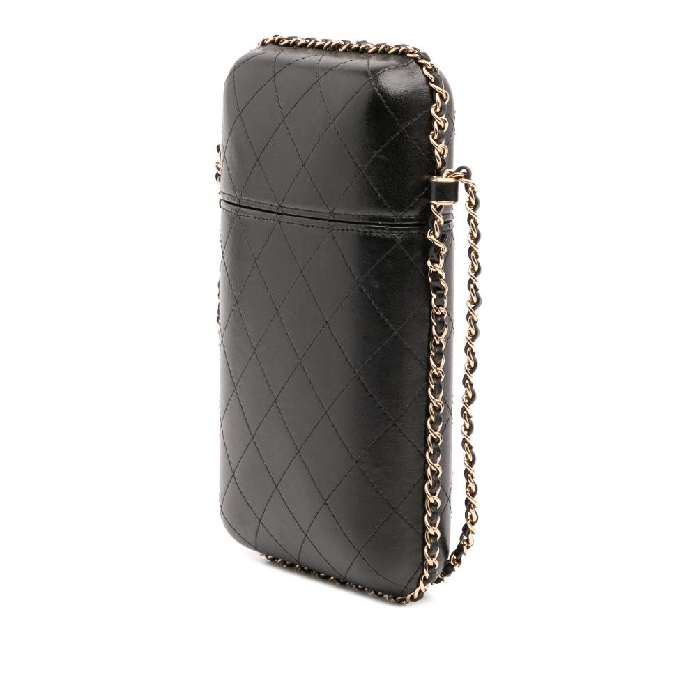 Chanel B Chanel Black Lambskin Leather Leather CC Quilted Lambskin Chain Around Phone Holder Italy