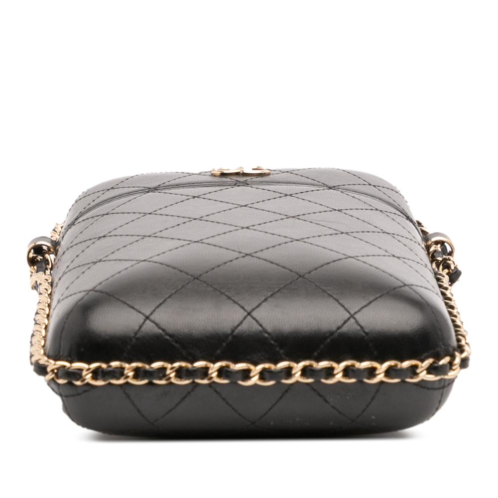 Chanel B Chanel Black Lambskin Leather Leather CC Quilted Lambskin Chain Around Phone Holder Italy