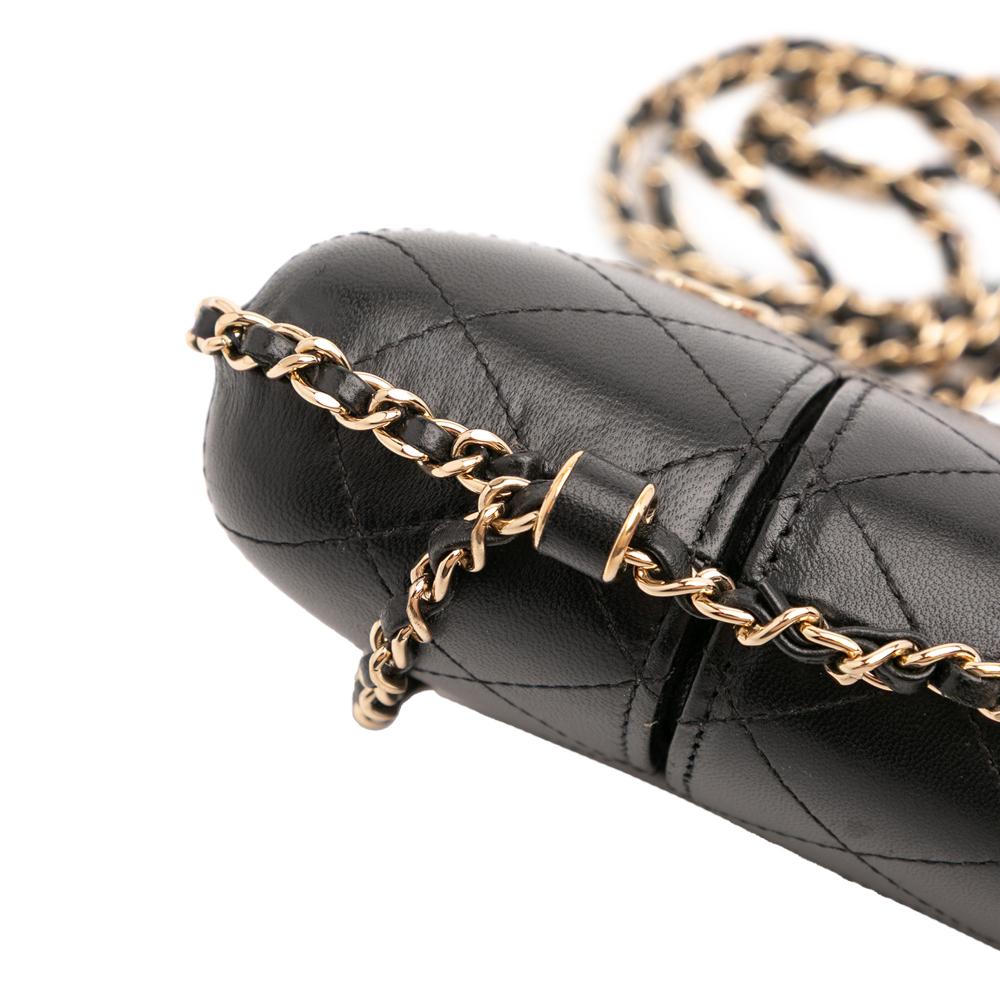 Chanel B Chanel Black Lambskin Leather Leather CC Quilted Lambskin Chain Around Phone Holder Italy