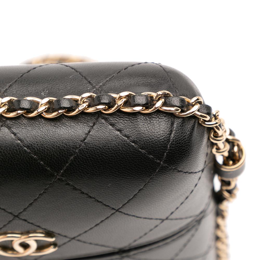 Chanel B Chanel Black Lambskin Leather Leather CC Quilted Lambskin Chain Around Phone Holder Italy