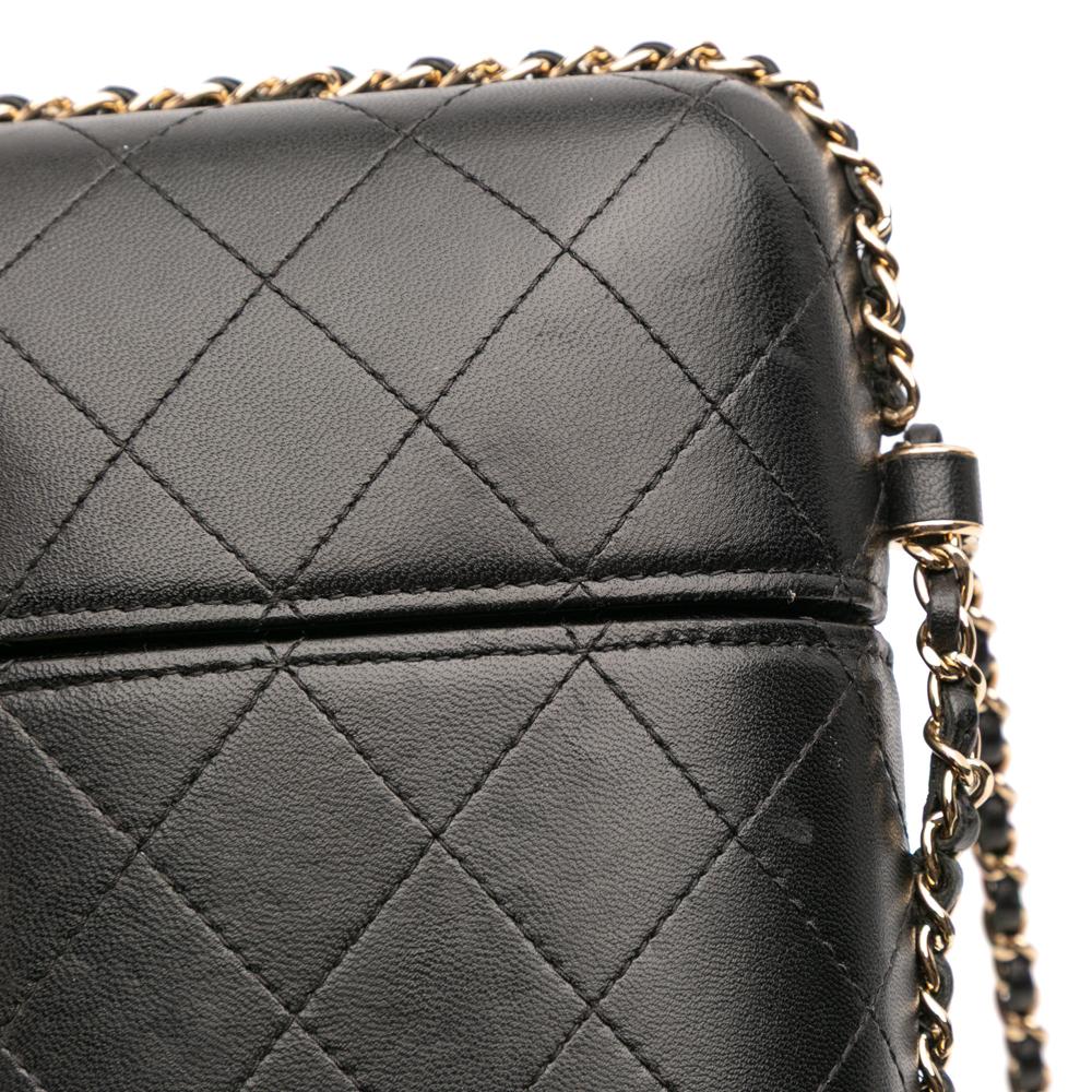Chanel B Chanel Black Lambskin Leather Leather CC Quilted Lambskin Chain Around Phone Holder Italy