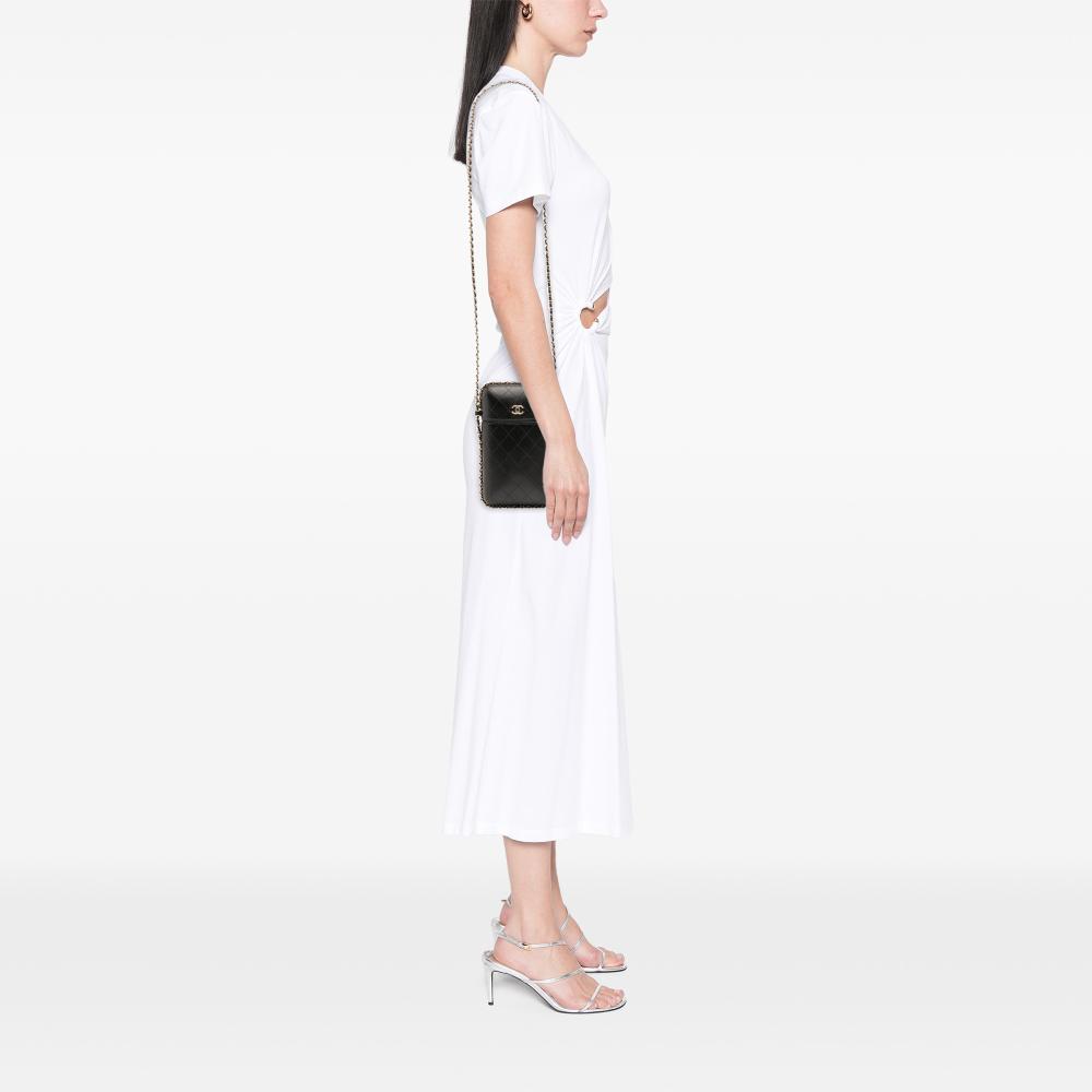 Chanel B Chanel Black Lambskin Leather Leather CC Quilted Lambskin Chain Around Phone Holder Italy