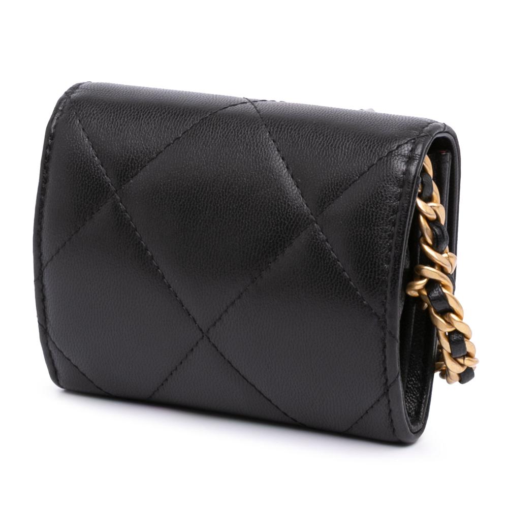 Chanel AB Chanel Black Lambskin Leather Leather Quilted Lambskin 19 Flap Coin Purse With Chain Italy