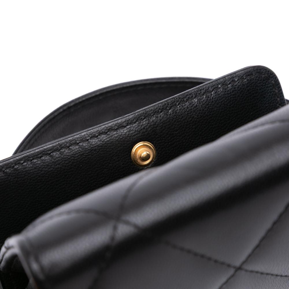 Chanel AB Chanel Black Lambskin Leather Leather Quilted Lambskin 19 Flap Coin Purse With Chain Italy
