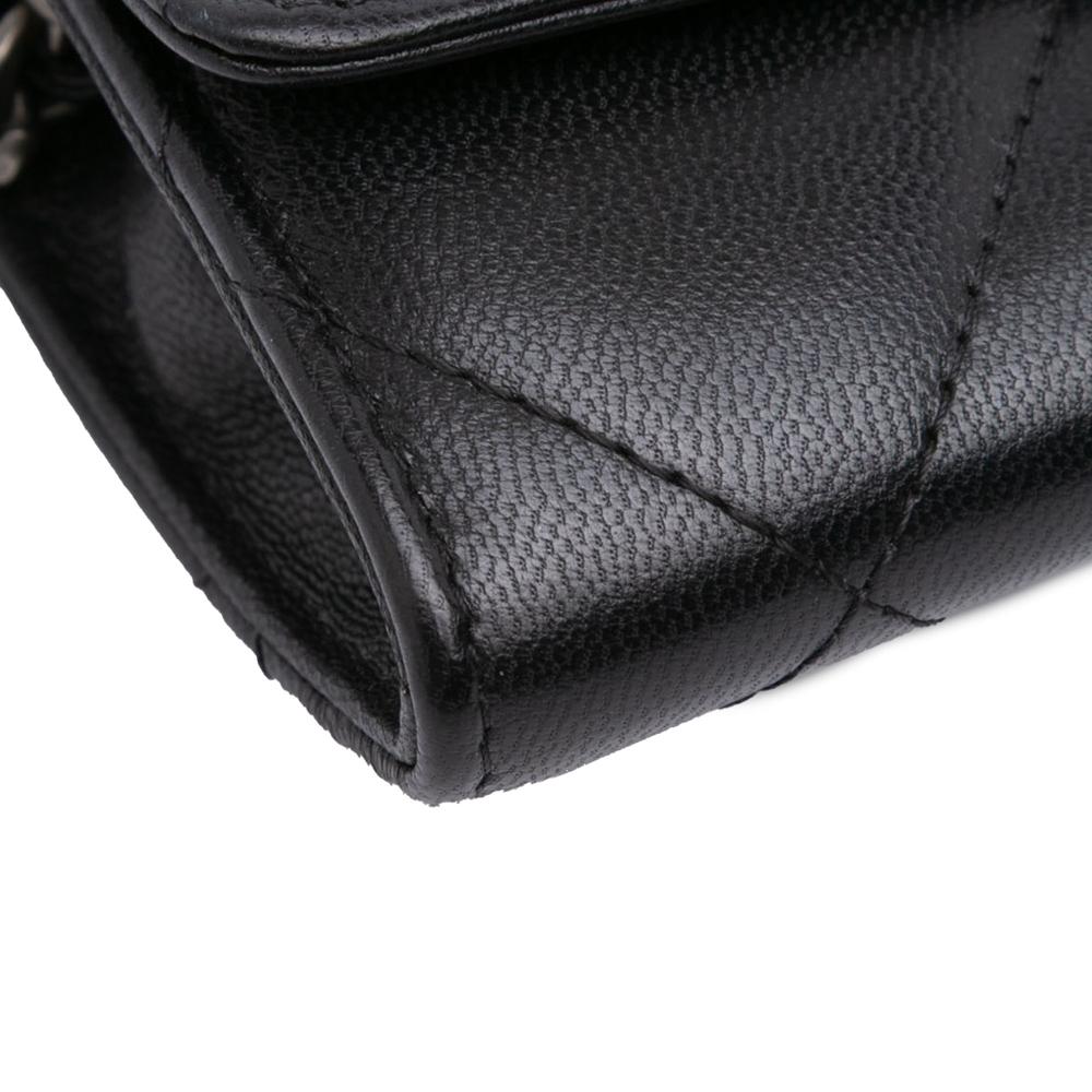 Chanel AB Chanel Black Lambskin Leather Leather Quilted Lambskin 19 Flap Coin Purse With Chain Italy