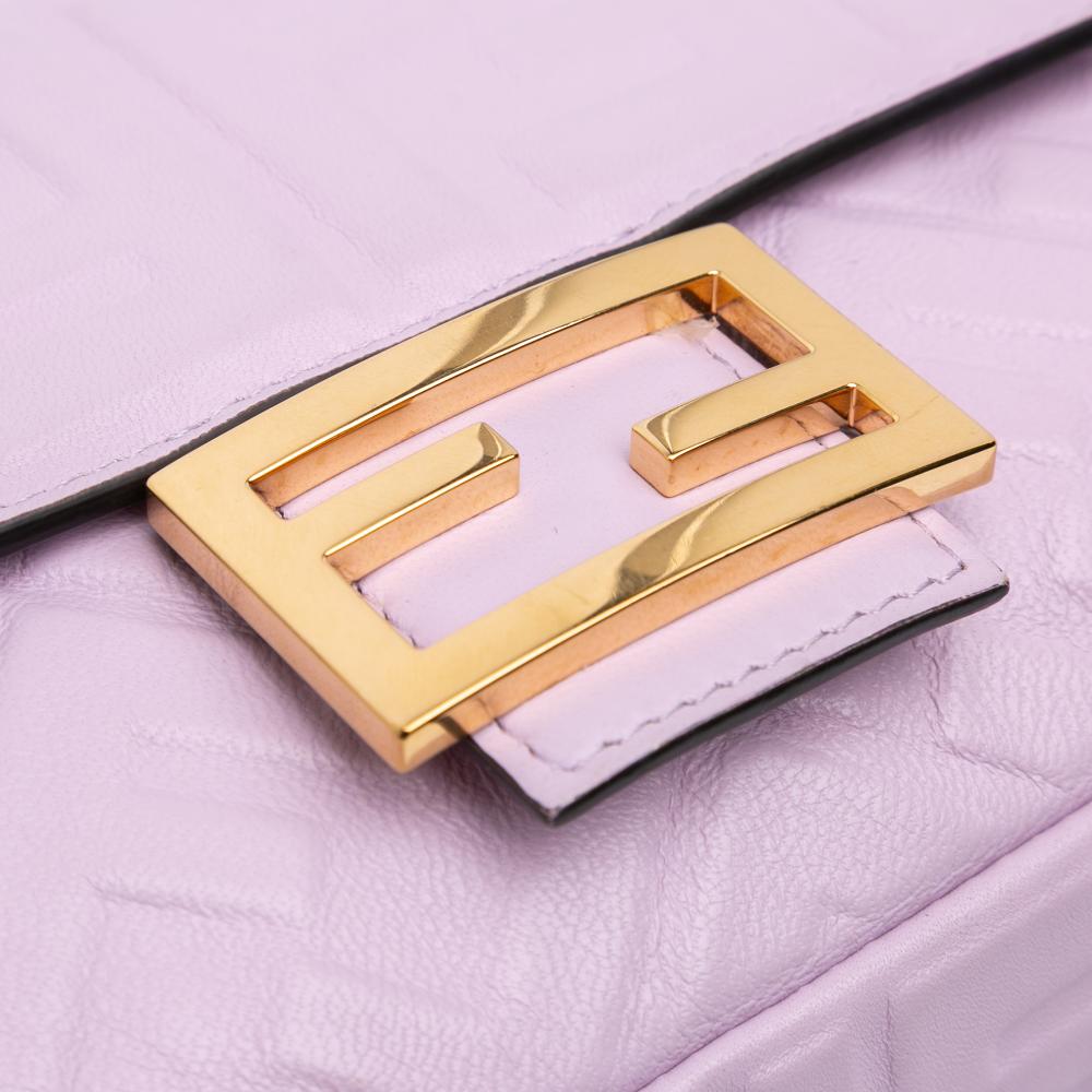 Fendi B Fendi Purple Light Purple Calf Leather Zucca Embossed Baguette Satchel Italy
