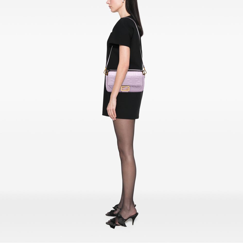 Fendi B Fendi Purple Light Purple Calf Leather Zucca Embossed Baguette Satchel Italy