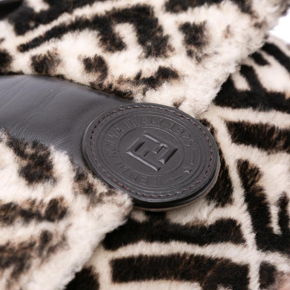 Fendi B Fendi Brown Beige Fur Natural Material Zucca Shearling Double F Baguette Satchel Italy