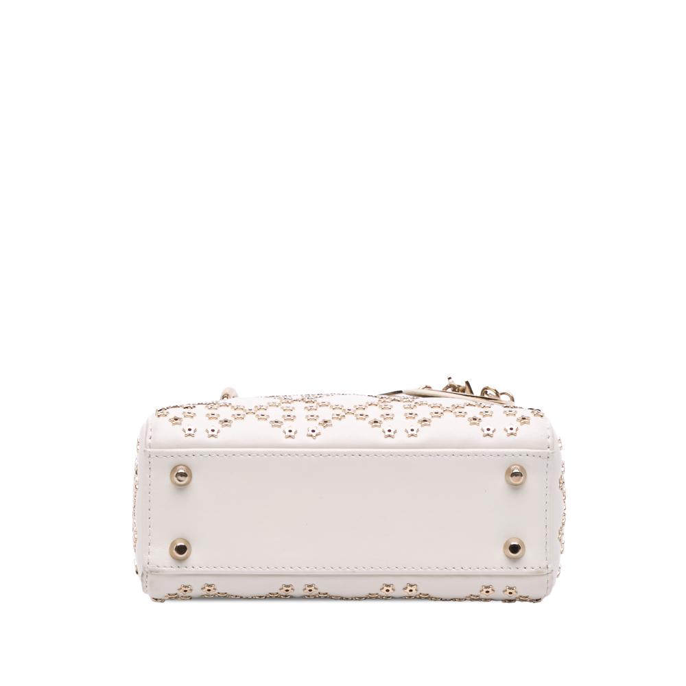 Christian Dior B Dior White Lambskin Leather Leather Mini Lambskin Cannage Lucky Star Studded Lady Dior Italy