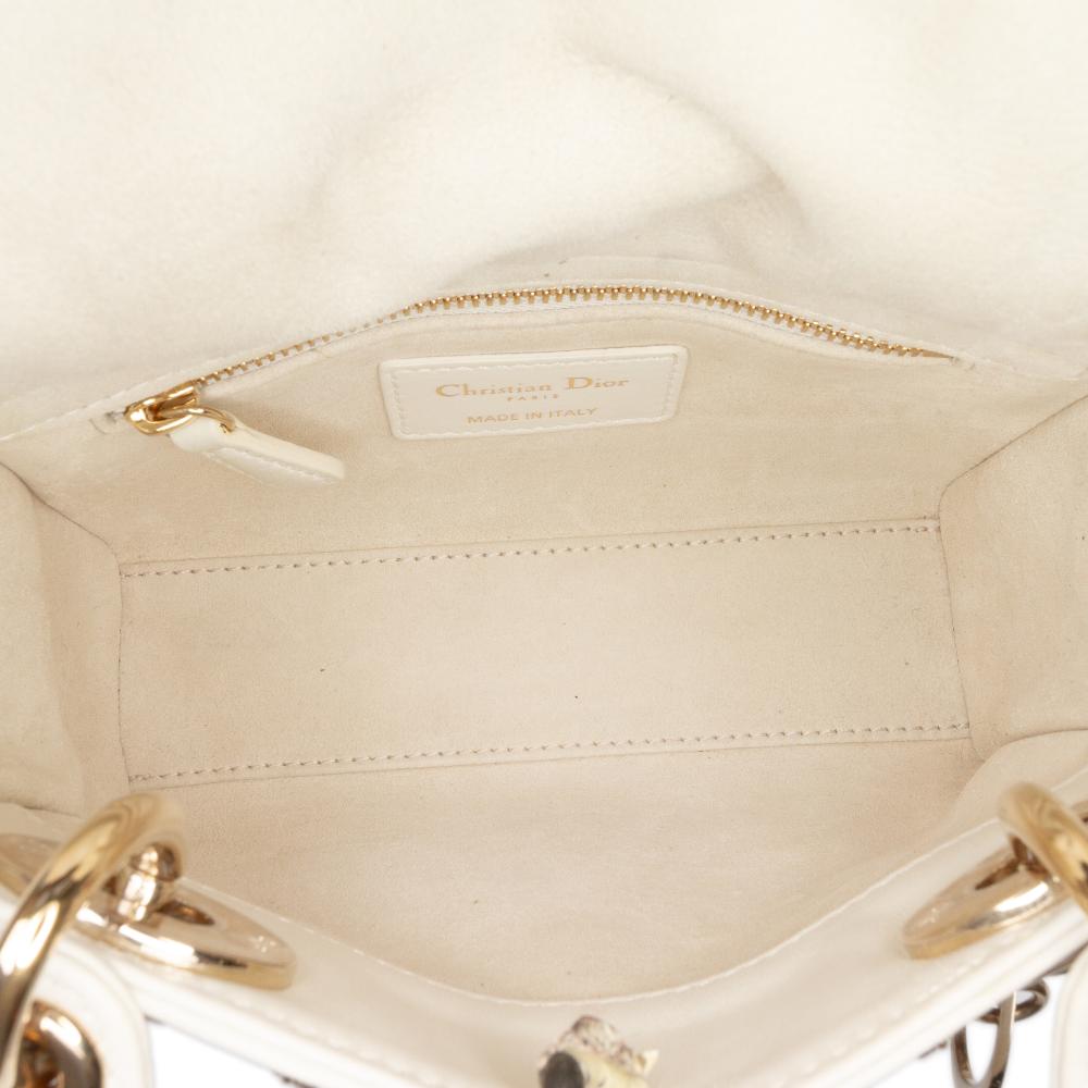 Christian Dior B Dior White Lambskin Leather Leather Mini Lambskin Cannage Lucky Star Studded Lady Dior Italy