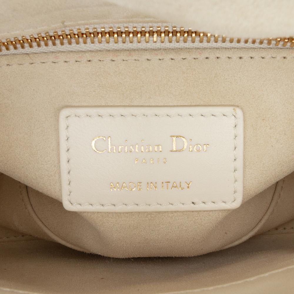 Christian Dior B Dior White Lambskin Leather Leather Mini Lambskin Cannage Lucky Star Studded Lady Dior Italy
