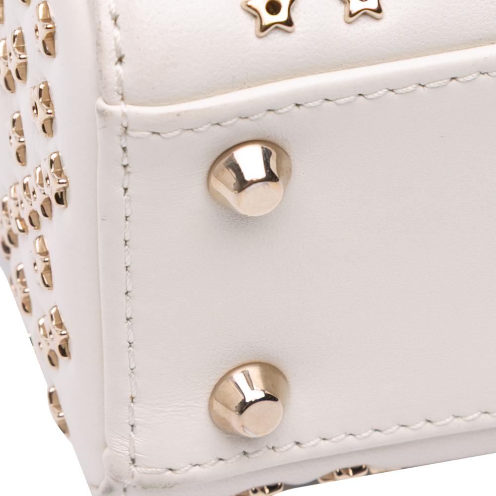 Christian Dior B Dior White Lambskin Leather Leather Mini Lambskin Cannage Lucky Star Studded Lady Dior Italy