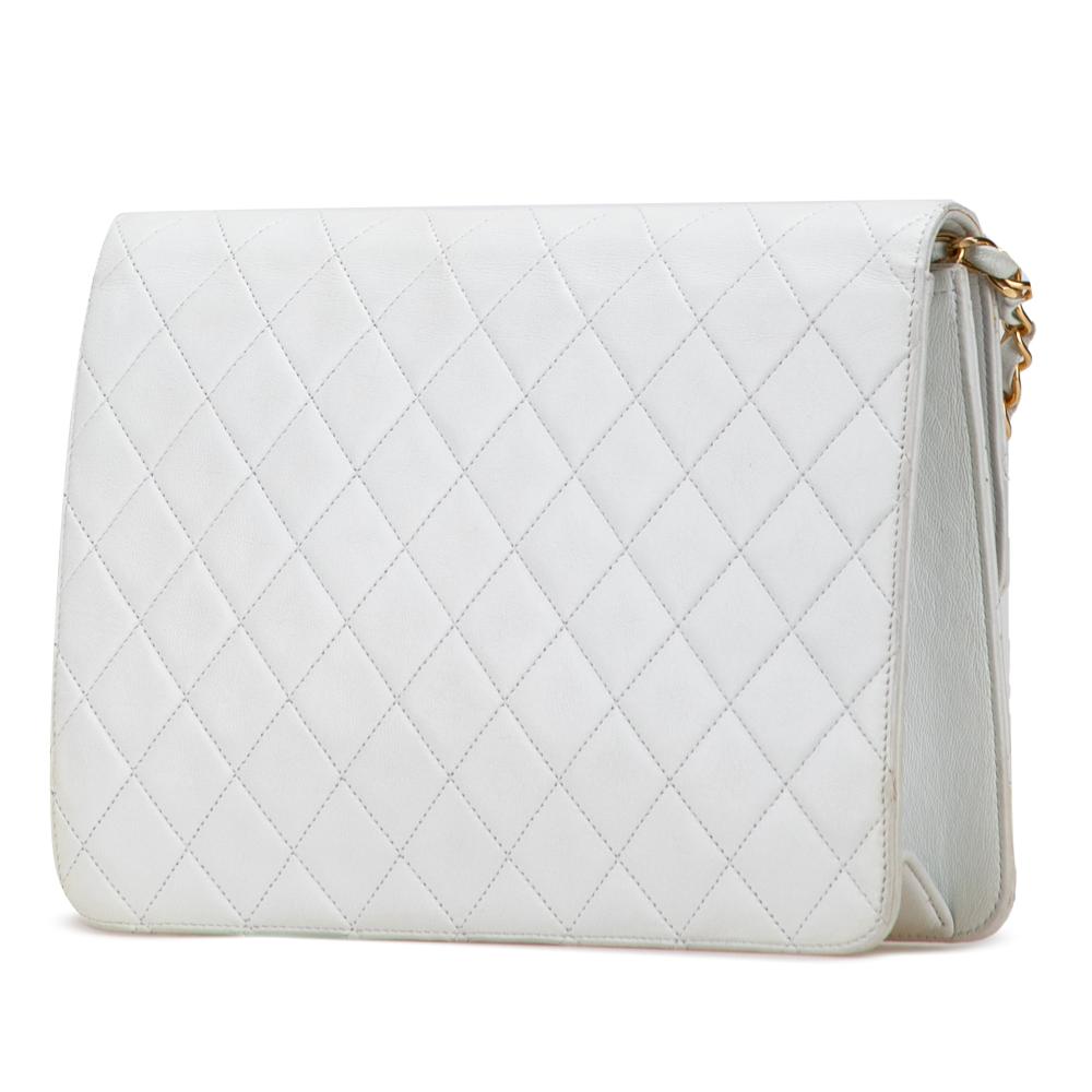 Chanel B Chanel White Lambskin Leather Leather CC Quilted Lambskin Single Flap France