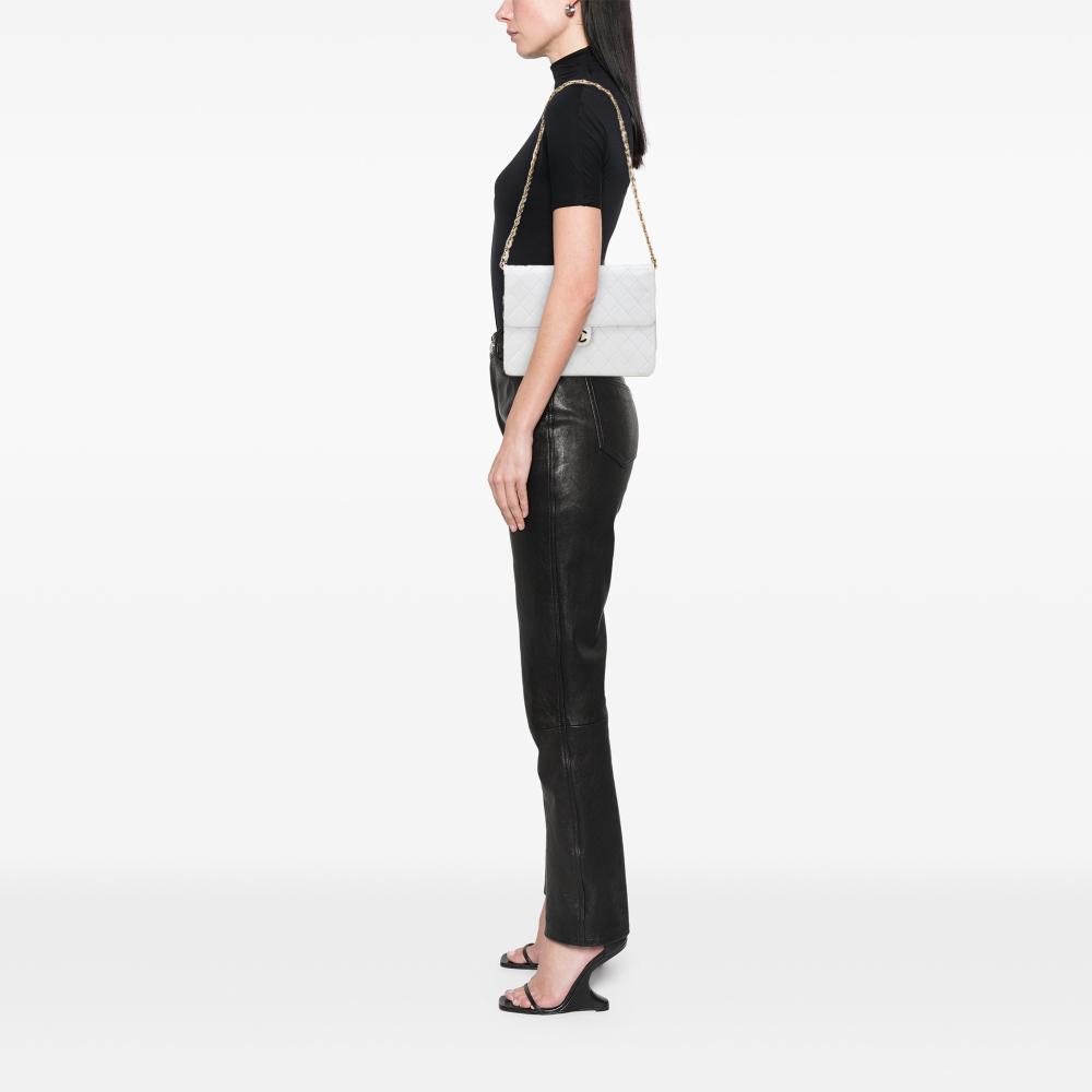 Chanel B Chanel White Lambskin Leather Leather CC Quilted Lambskin Single Flap France