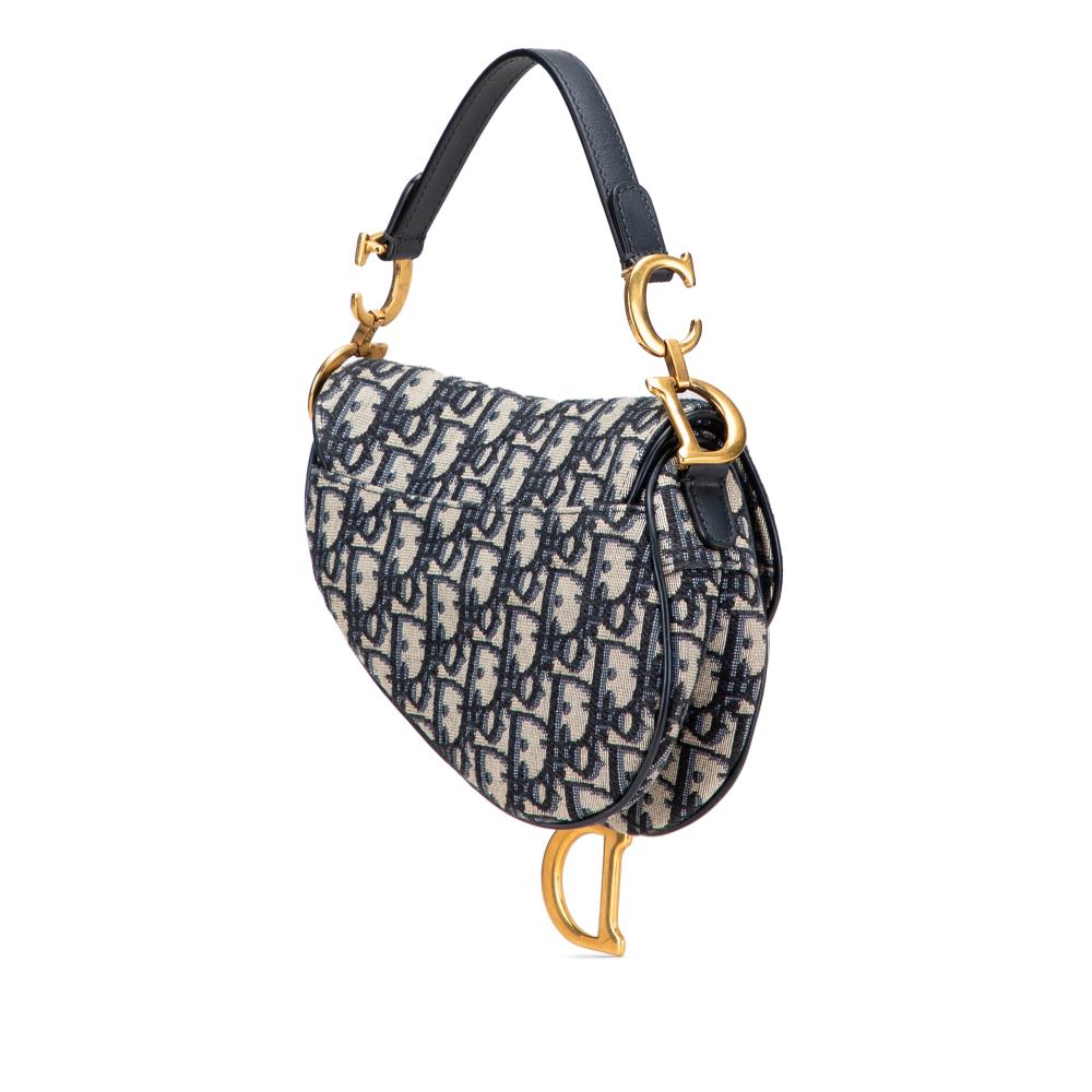 Christian Dior B Dior Blue Navy Canvas Fabric Mini Oblique Saddle Bag Italy