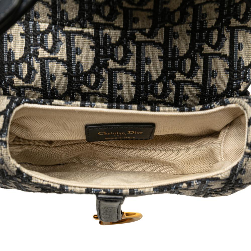 Christian Dior B Dior Blue Navy Canvas Fabric Mini Oblique Saddle Bag Italy