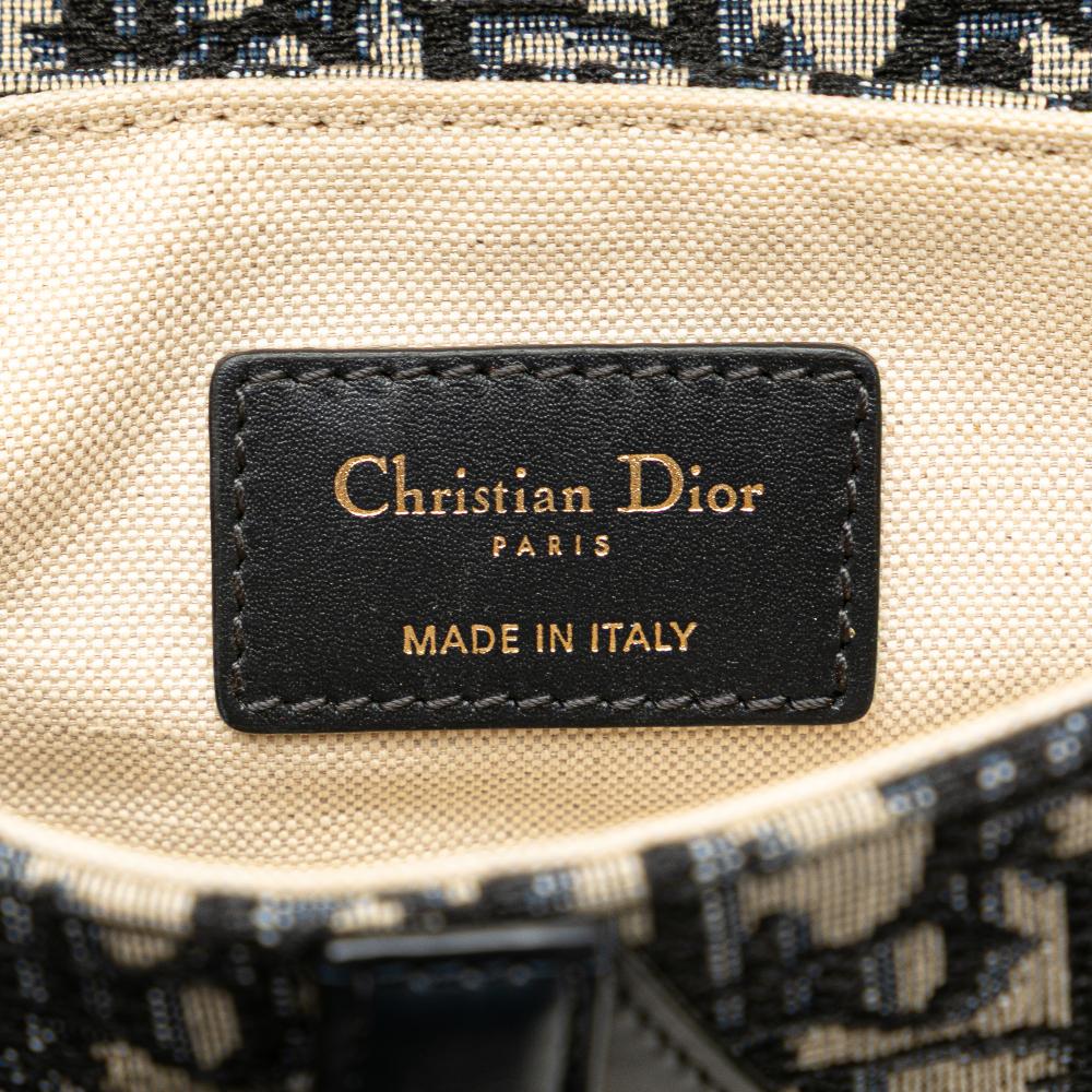 Christian Dior B Dior Blue Navy Canvas Fabric Mini Oblique Saddle Bag Italy