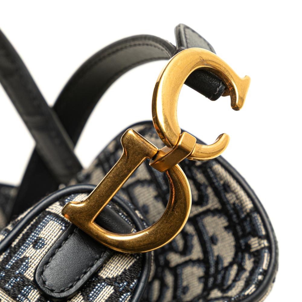 Christian Dior B Dior Blue Navy Canvas Fabric Mini Oblique Saddle Bag Italy