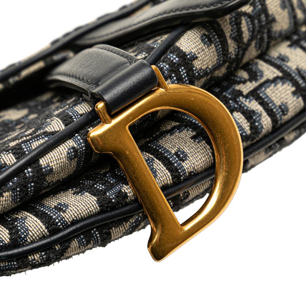 Christian Dior B Dior Blue Navy Canvas Fabric Mini Oblique Saddle Bag Italy