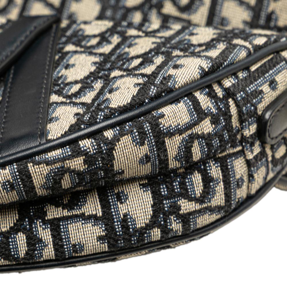 Christian Dior B Dior Blue Navy Canvas Fabric Mini Oblique Saddle Bag Italy