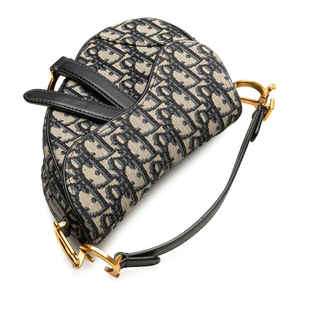 Christian Dior B Dior Blue Navy Canvas Fabric Mini Oblique Saddle Bag Italy