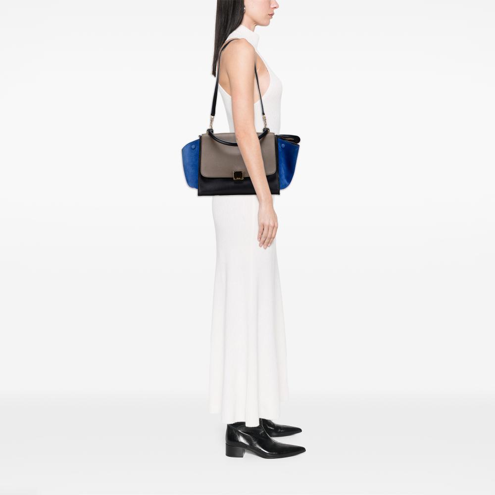 Celine B Celine Black with Multi Calf Leather Medium Tricolor Trapeze Satchel Italy