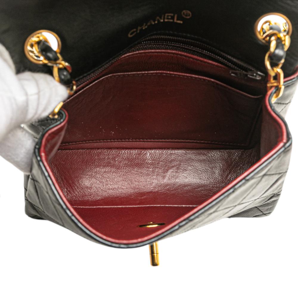 Chanel B Chanel Black Lambskin Leather Leather Mini Square Classic Lambskin Single Flap France