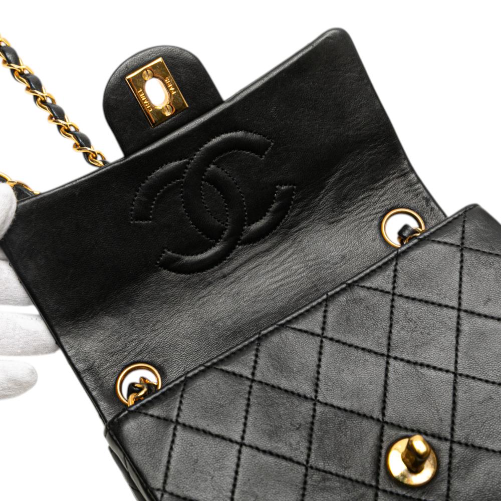 Chanel B Chanel Black Lambskin Leather Leather Mini Square Classic Lambskin Single Flap France