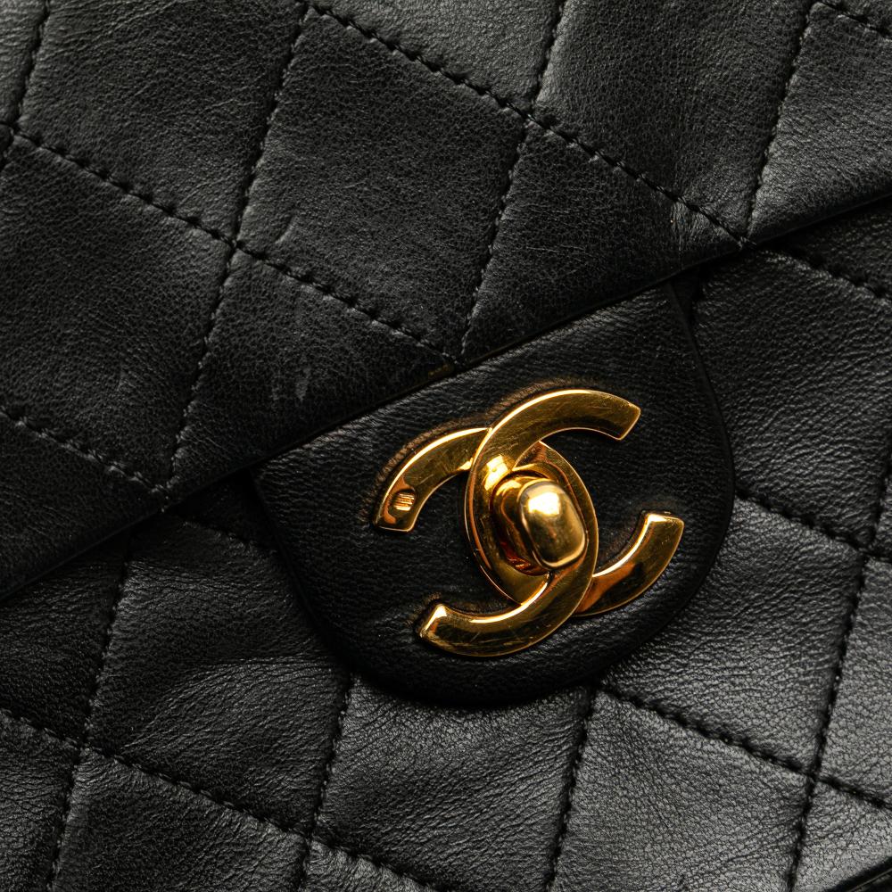 Chanel B Chanel Black Lambskin Leather Leather Mini Square Classic Lambskin Single Flap France