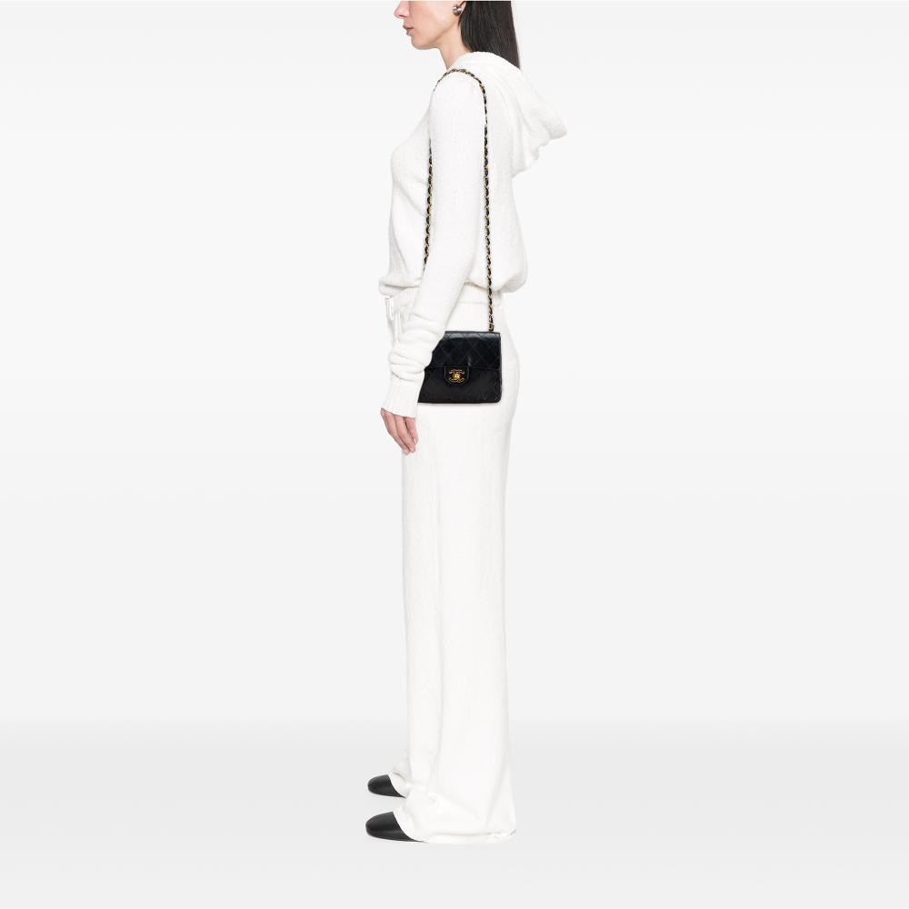 Chanel B Chanel Black Lambskin Leather Leather Mini Square Classic Lambskin Single Flap France