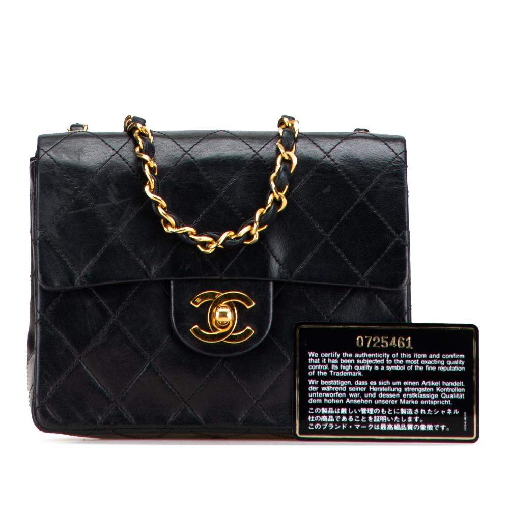 Chanel B Chanel Black Lambskin Leather Leather Mini Square Classic Lambskin Single Flap France