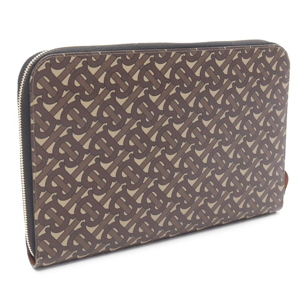 Burberry AB Burberry Brown Coated Canvas Fabric TB Monogram Clutch United Kingdom