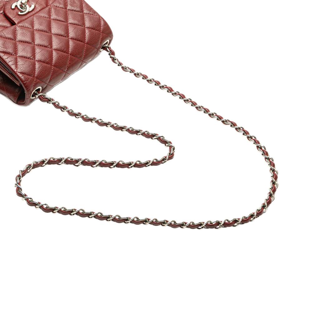 Chanel B Chanel Red Dark Red Caviar Leather Leather Mini Square Classic Caviar Single Flap France