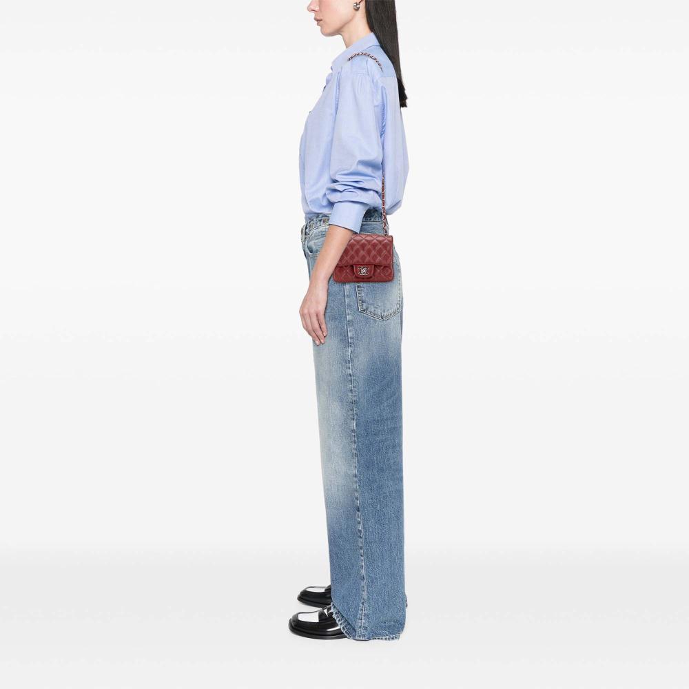 Chanel B Chanel Red Dark Red Caviar Leather Leather Mini Square Classic Caviar Single Flap France