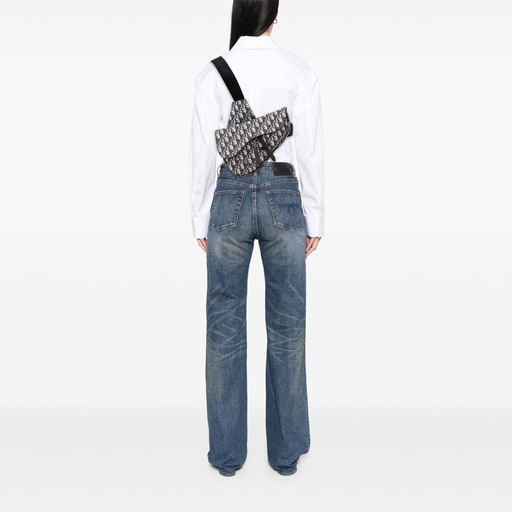 Christian Dior AB Dior Blue Canvas Fabric Oblique Saddle Crossbody Italy