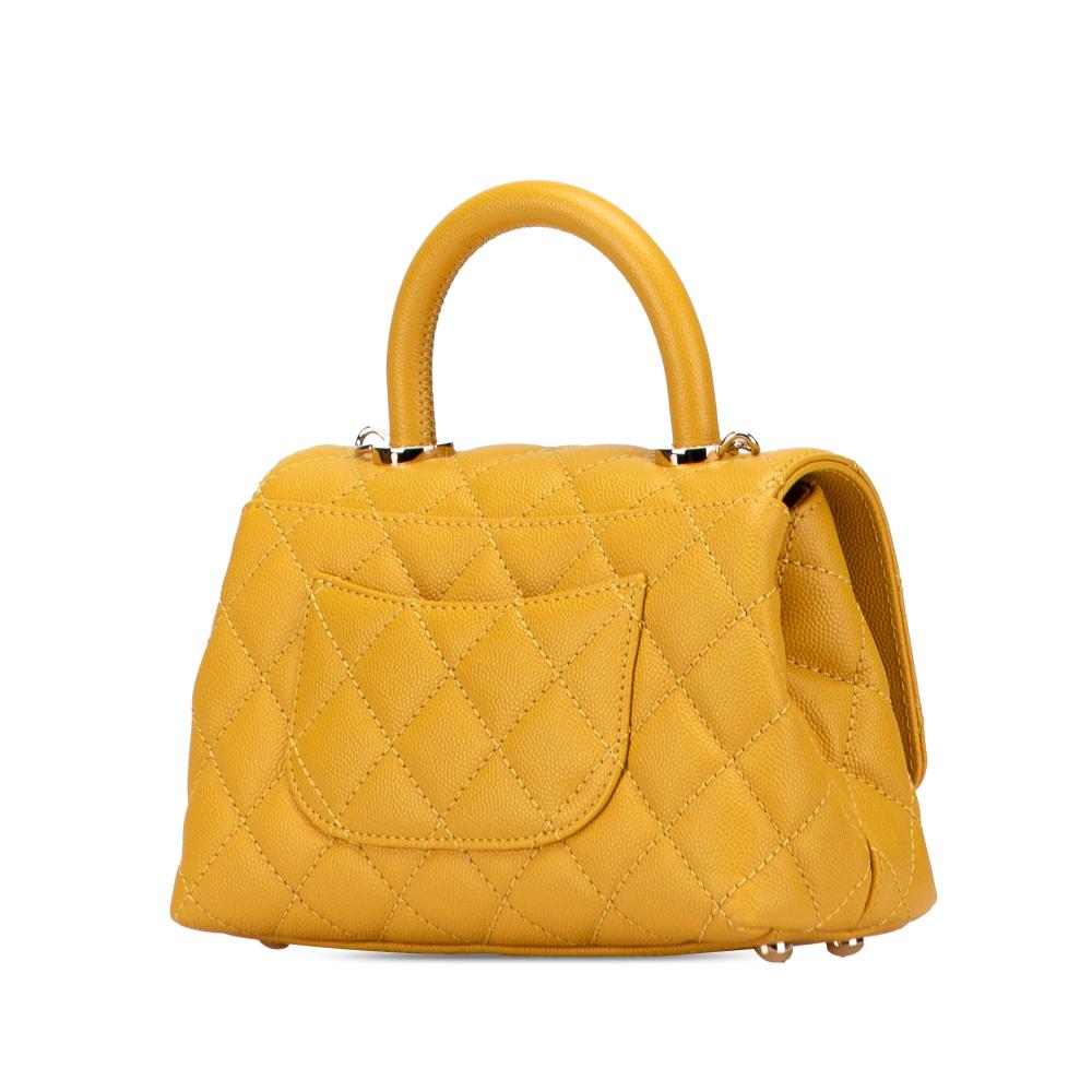 Chanel B Chanel Yellow Mustard Caviar Leather Leather Extra Mini Quilted Caviar Coco Top Handle Bag Italy