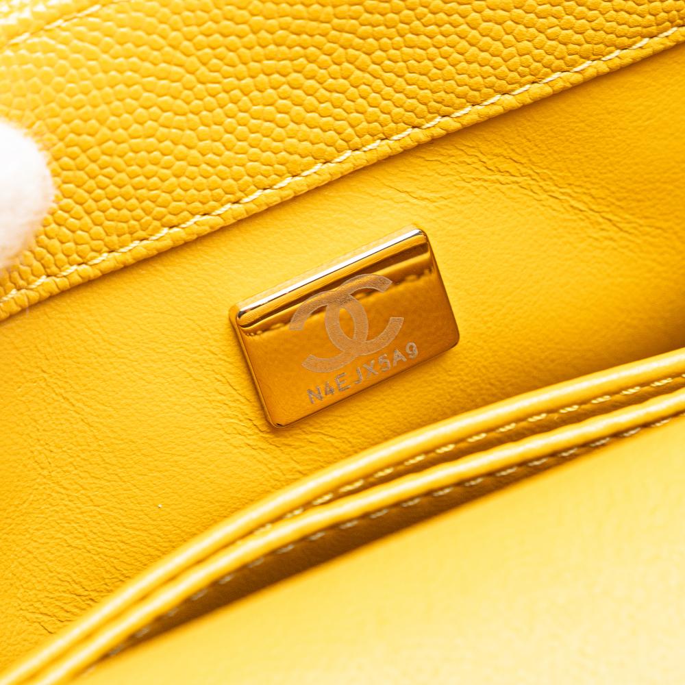 Chanel B Chanel Yellow Mustard Caviar Leather Leather Extra Mini Quilted Caviar Coco Top Handle Bag Italy